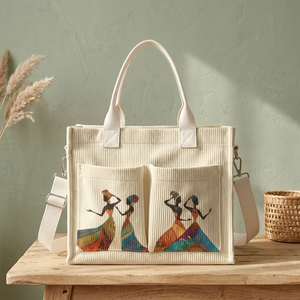 Sac fourre-tout personnalisé en jute et rotin, côtelé, fait main, grand sac de rangement avec bandoulière, pliable, pour voyage et extérieur - Product Image 1