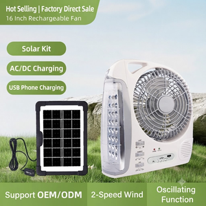 Ventilateur solaire rechargeable avec panneau solaire, lumière LED 8 pouces, radio <span class=keywords><strong>FM</strong></span>, appareil multifonctionnel pour le camping et les activités de plein air - Product Image 2