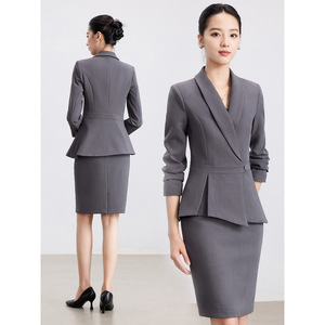 Women's Professional Suit Long Sleeve Navy Polyester Workwear For Office Hotel Receptionist Spring Autumn - Product Image 2