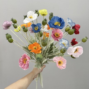 Bouquet de coquelicots artificiels Meng Jie à 4 têtes avec fruits, fleurs en soie polyester pour arrangements de table de mariage - Product Image 3