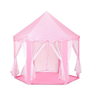 Venta al por mayor Rosa encantadora tienda de juegos portátil plegable hexagonal <span class=keywords><strong>niñas</strong></span> interior jugar princesa Castillo niños tienda de juegos casa - Product Image 1