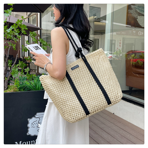 Women's Single Shoulder Straw <b>Bag</b> New Hollow Paper <b>Rope</b> Fashionable Buckle Large Capacity Woven Beach Crochet <b>Bag</b> Handmade - Product Image 6