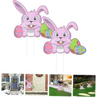 Boutures de jardin de pâques Happy Welcome Décorations de signe de cour en plastique Fête en plein air Signes de maison Bunny Insert Card Chick Hollow Board