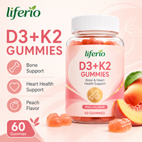 Liferio Vitamine D3 K2 Gummies Soutien Osseux et Cardiaque Saveur Pêche Complément Alimentaire 60 Gummies Marque Privée