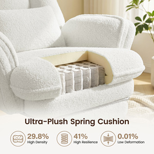 Fauteuil de bureau ergonomique moderne en tissu Teddy avec repose-pieds, inclinable à 90-135°, pivotant, accoudoirs réglables, dossier haut, pour ordinateur - Product Image 3
