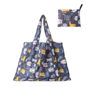 Large Capacity <b>Folding</b> Shoulder Polyester Fashion Shopping Tote Bag Animal Prints <b>Screen</b> Printing Reusable Customized Logo - Product Image 2