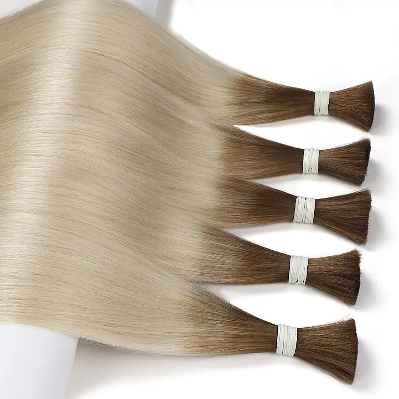 Pelo indio Virgen sin procesar, productos a granel, cabello humano Rubio natural liso ruso 100% remy, comprar extensiones de cabello a granel