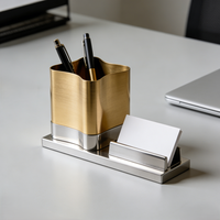 Service personnalisé de tournage et de fraisage CNC en métal aluminium Porte-stylo rond de haute qualité Boîte à stylos de bureau de luxe Texture luxueuse