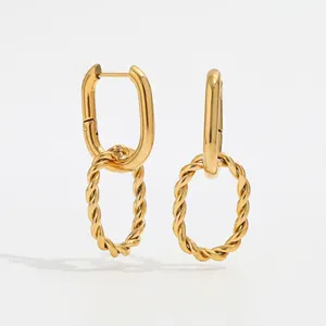 JOOLIM High End Gold Plated Rope Chain 2 in 1 Convertible Removable Hoop Earring Stainless Steel Fashion Jewelry