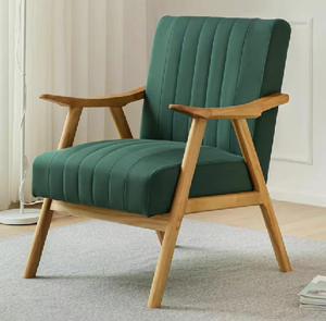 Modern <b>Blue</b> Velvet Living Room <b>Chair</b> With Wooden Legs Tufted Back Solid Design Midcentury Style Leisure Furniture - Product Image 2