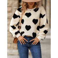 Nouveau sweat-shirt ample à manches longues en peluche à imprimé cœur pour femme, collection automne-hiver, veste décontractée polyvalente à col rond