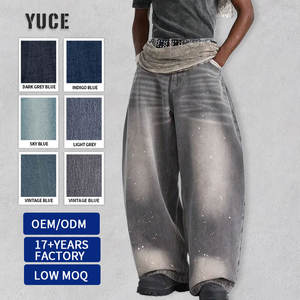 Pantalones Vaqueros Holgados YUCE 2026, Estilo Vintage, Degradado Gris Lavado, con Salpicaduras de Pintura, Estilo Urbano, Vaqueros de Pierna Curva con Efecto Desgastado para Hombre - Product Image 1
