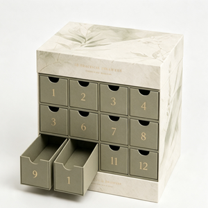 Luxury Green Botanical Drawer Advent Calendar <b>Box</b> with Pull Out Drawers Rigid Paperboard <b>Christmas</b> Gift Packaging for Beauty - Product Image 1