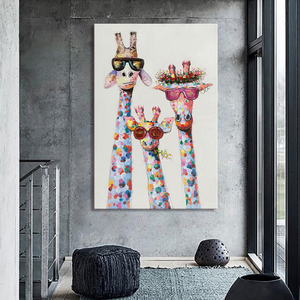 Mintura personnalisé Animal <span class=keywords><strong>peinture</strong></span> à l'huile mur <span class=keywords><strong>Art</strong></span> peint à la main toile pour la décoration intérieure dessin animé girafe affiche pour la décoration de la chambre - Product Image 5