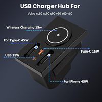Hub USB Volvo XC60/XC90/S90/V90/S60/V60, station d'accueil pour console centrale avec charge rapide, câbles rétractables doubles, chargeur de voiture