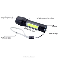 RICHALL Lampe de poche latérale COB en alliage d'aluminium USB Lampe torche zoomable Mini lampes de poche LED et lampes de poche rechargeables