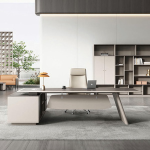 Minimalist Modern L-shaped Wood Executive <b>Desk</b> Set with Side Table Premium Feel for Home Office and Commercial Use - Product Image 1