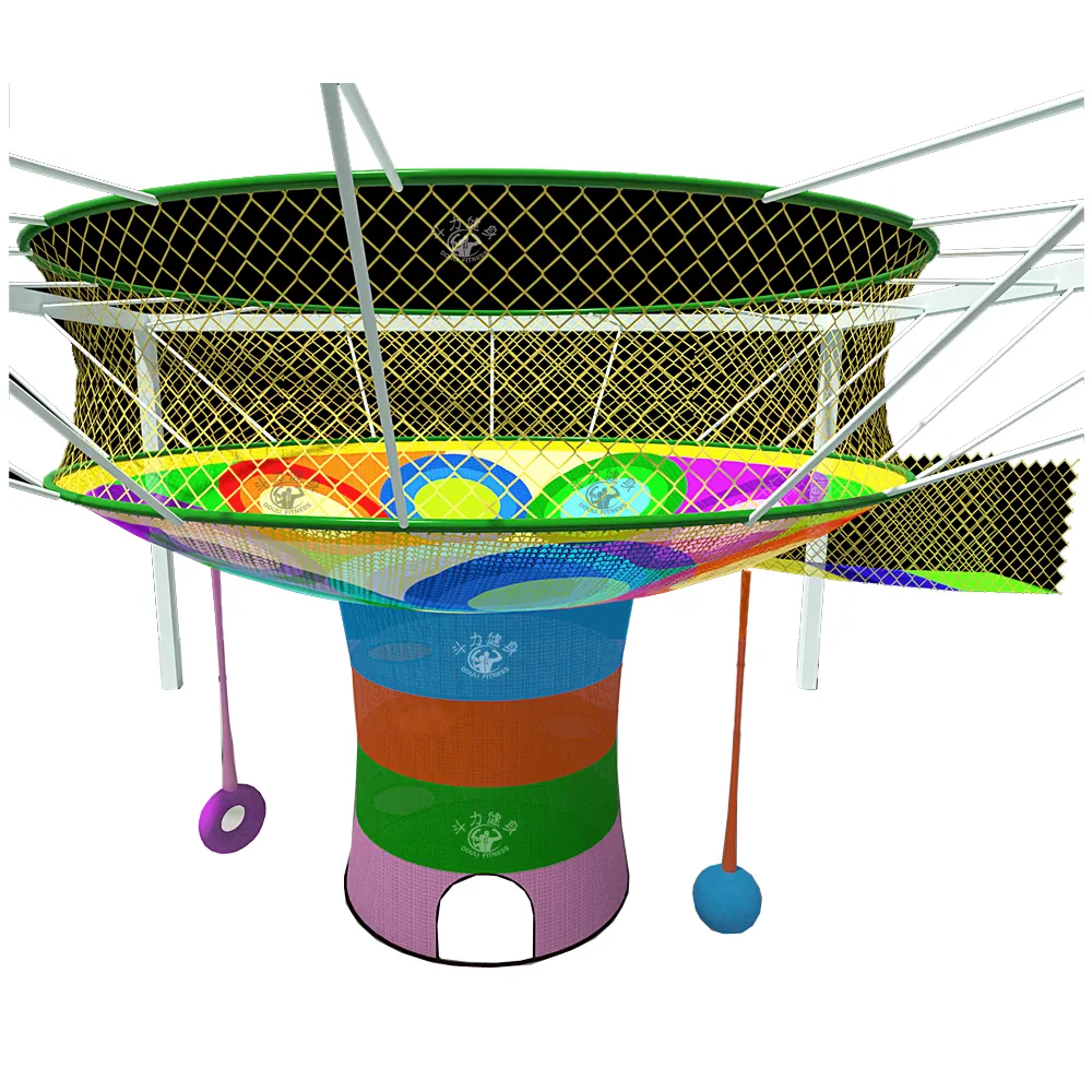 꿈 맞춤형 어린이 실내 놀이 공간 PE 로프 손 뜨개질 무지개 나무 그물 놀이 도구 비주얼 트렁크 & 크라운