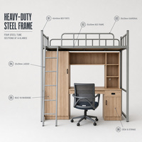 Lit superposé en métal avec bureau intégré, cadre de lit mezzanine en acier, lit surélevé avec armoire, lit superposé simple pour enfants et adultes