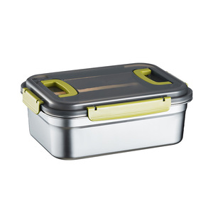 Stainless Steel Food Storage <b>Container</b> Rectangle Clip On Lid Travel Use 1000Ml Solid Color - Product Image 1