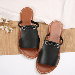 2025 European American Women's Woven Beach <b>Slippers</b> Solid Color Plus Size Outer Wear Sandals With PU Insole for <b>Summer</b> - Product Image 5