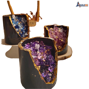 Neues Design Bunte Heilkristall-Aromatherapie-Kerzen Handgefertigte Moderne Goldblatt-JELLY-Wachs-Gläser Luxuriöse Duftende Kunstkerzen - Product Image 1
