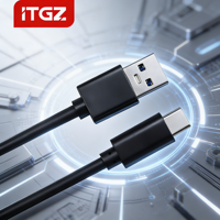 Câble de données USB-A vers Type-C ITGZ 10 Gbps 60 W PD 3 A Charge rapide 20 cm Cordon en caoutchouc Téléphone Tablette OEM