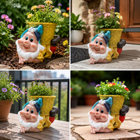 Pot de fleurs en résine haut de gamme en forme de gnome, statue décorative de jardin extérieur, décoration de nain fantaisiste avec panier pour patio, pelouse, véranda
