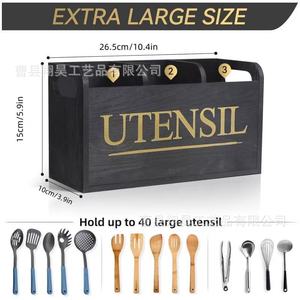 Wooden Utensil <b>Storage</b> <b>Box</b> With Dividers For <b>Kitchen</b> Tools Spoon Chopstick Organizer Rectangle Standing Type Desktop Cabinet - Product Image 5