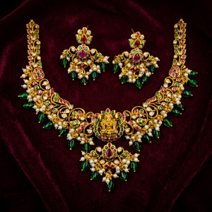 PingBiing Luxury Lakshmi Temple AD Polki <b>Necklace</b> Set with <b>Ruby</b> Emerald Pear Cut Gold Finish Bridal Wedding Jewelry Women - Product Image 2