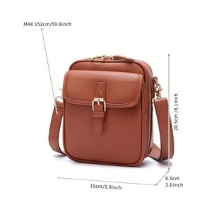 Sac bandoulière carré moyen en cuir PU rétro européen pour femme avec fermeture éclair et chaînes, pochette pour téléphone pour les loisirs et les voyages - Product Image 3