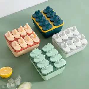 New Candy Color 8 In 1 Oval Ice Cube Silicone Ice Cream Mold Popsicle Mold Ice Cube Tool Frozen Popsicle Candy Holder