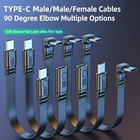 Câble d'extension court en silicone plat flexible USB-C, coudé droit/gauche/haut/bas, mâle/femelle, 65W PD, synchronisation rapide des données
