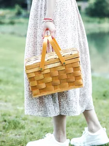 Cestino di immagazzinaggio del regalo del mestiere del chip di legno nordico di legno della frutta del pane della decorazione di nozze di natale con la maniglia - Product Image 2