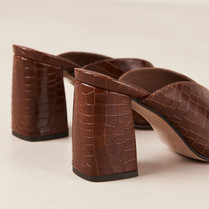 Ciabatte con tacco taglie forti marrone V taglio Vamp aperta punta quadrata grosso tacco Slide Mules <span class=keywords><strong>scarpe</strong></span> donna - Product Image 3