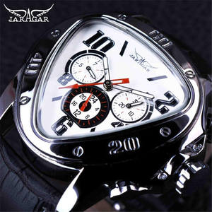 Jaragar Sport Racing Design geometrico triangolo pilota orologio da uomo meccanico in vera pelle orologio da polso automatico di lusso delle migliori marche - Product Image 3