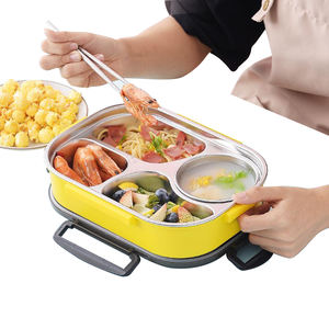 High Quality Stainless Steel Bento Box Thermal Insulated <b>Plastic</b> <b>Lid</b> Heatable Leak Proof BPA Free 3-Compartment Foldable Lunch - Product Image 3