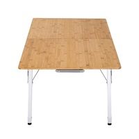 Table de camping pliable en bambou, table de pique-nique portable d'extérieur avec pieds en aluminium, table pliante légère et durable
