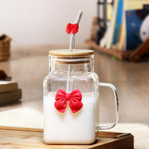 Bicchiere in Vetro Trasparente a Forma di Farfalla Ecologico 2025, Tazza per Caffè/Tè con Manico e Coperchio con Cannuccia, Moderno, Senza BPA, Adatto al Microonde - Product Image 4