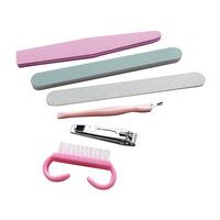 Lot de 6 outils de manucure professionnels : lime à ongles, polissoir, éponge, repousse-cuticules, coupe-ongles, brosse de nettoyage – Kit d'art des ongles