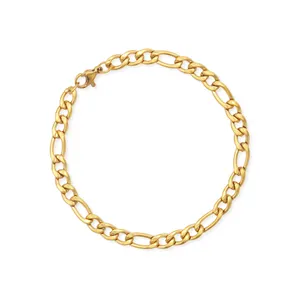 Chris April in stock fashion jewellery 316L stainless steel PVD gold plated Figaro chain bracelet