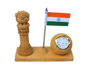Reloj de madera artesanal con bandera india y columna de león, decoración tradicional para el hogar, adorno de mesa para sala de estar - Product Image 5