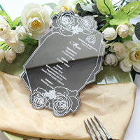 Tarjetas de menú acrílicas con espejo plateado a la moda Ins con texto y patrón de lámina blanca para decoración de celebración de proceso de restaurante