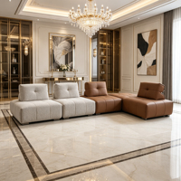 Canapé d'angle carré surdimensionné de luxe en cuir véritable, garnissage en éponge, confort enveloppant pour salon de villa