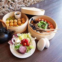 Panier vapeur en bambou écologique Newell de 10 pouces avec couvercle, capacité de 6 L, 2 niveaux, pour raviolis, dim sum et pain vapeur