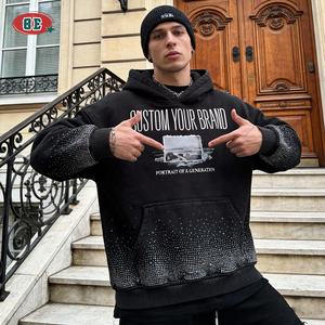 カスタムエッセンシャルズ ヴィンテージ ラインストーン スウェットシャツ サンフェード アシッドウォッシュ デザイナー DTG ルーズフィット プリント プルオーバー パーカー メンズ - Product Image 2