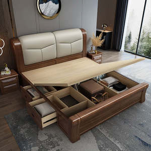 <span class=keywords><strong>Cama</strong></span> de Madera Maciza de Nogal con Diseño Moderno y Simple, en Oferta, Precio Económico, Tamaño Queen, con Cajones de Almacenamiento - Product Image 5