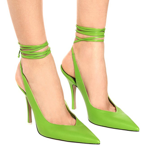 รองเท้าส้นสูงแบบไขว้สายผ้าไหมสำหรับผู้หญิง ส้นเข็ม ปลายแหลม แบบสวมเปิดส้น ไซส์ใหญ่ 47 - Product Image 3