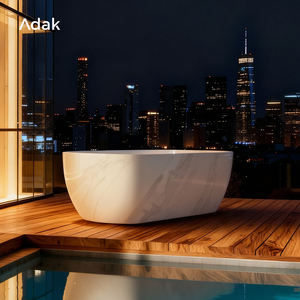 Baignoire autoportante ovale en acrylique de 67 pouces, aspect marbre, portable, pour usage résidentiel - Product Image 2