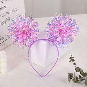 Serre-tête Lumineux Oreilles de Chat, Cerceau Cheveux Scintillant avec Pompons, Effet Néon Irisé Clignotant pour Fêtes Rave, Pâques, Ramadan, Cadeaux Festifs - Product Image 1